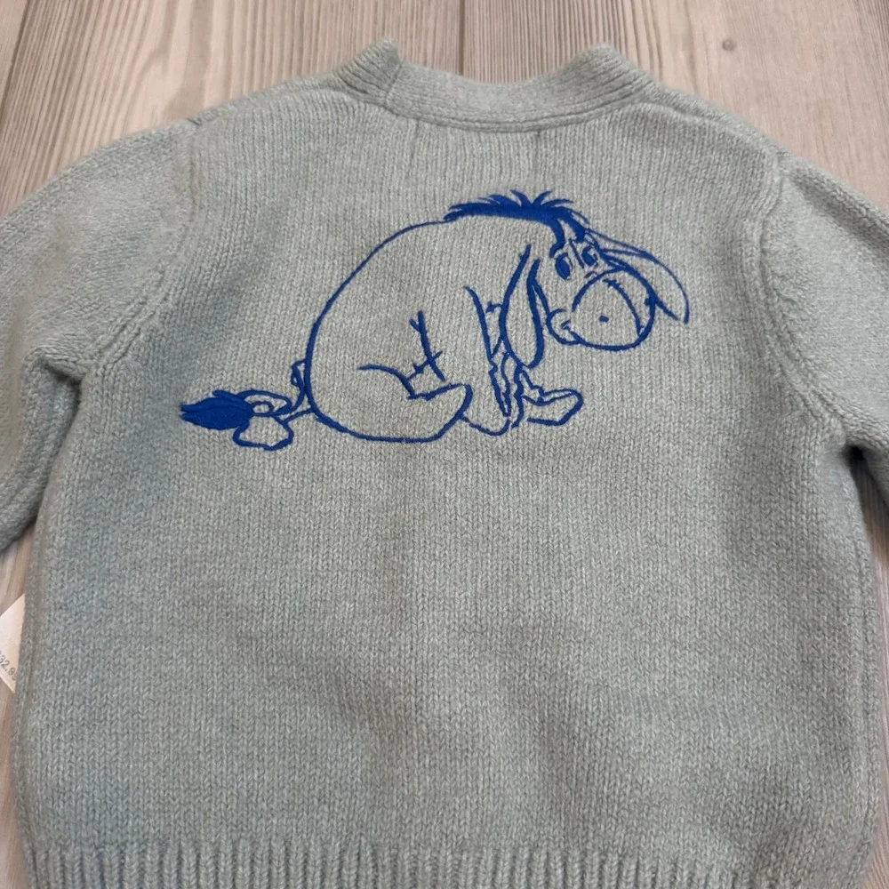 NWT Old Navy X Eeyore Cardigan Embroidered Sweater Sage 12-18M